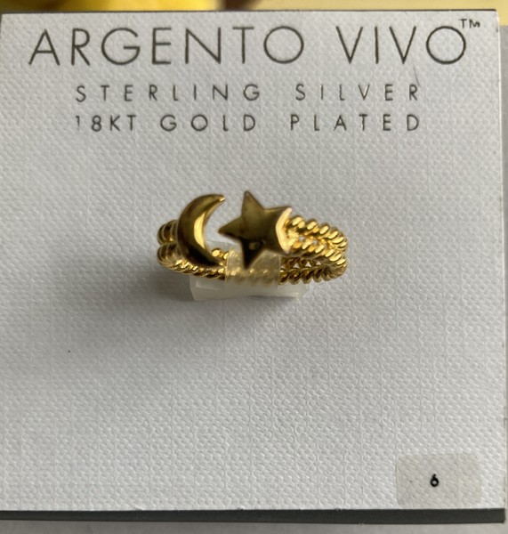 Alternate view of Argento Vivo Women's Sterling Silver 18-kt Gold-plated Ring~star Moon~sz New