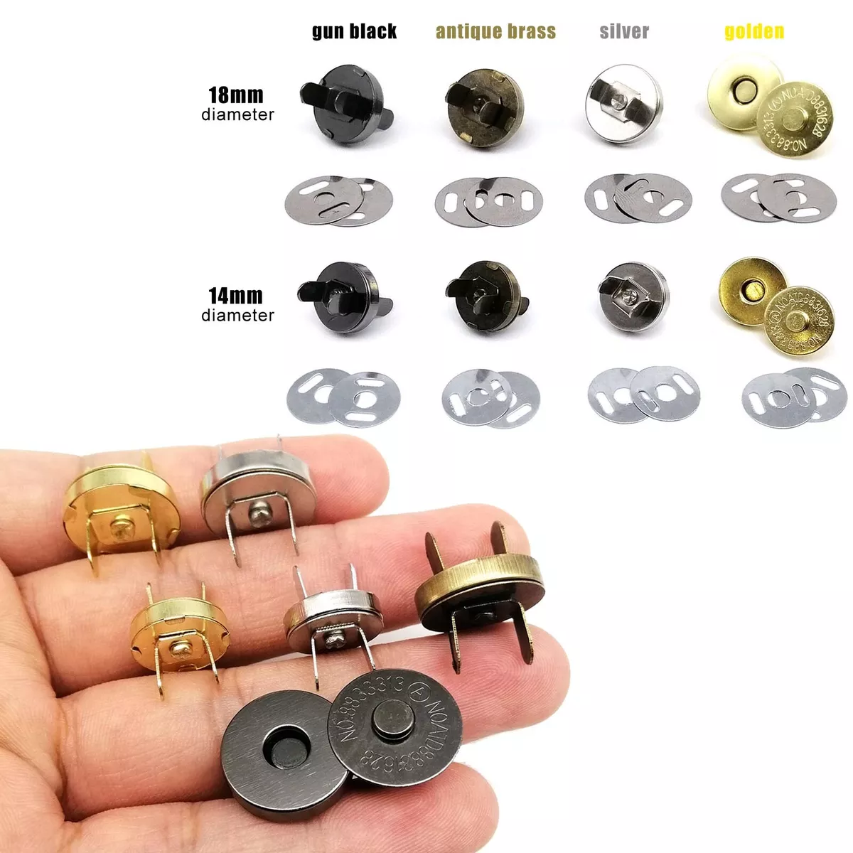 10 Sets Magnetic Snap 18mm Metal Fasteners for Clothing Purse Gold