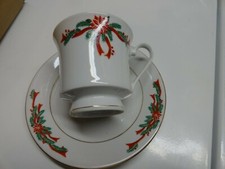 New Poinsettia  Ribbons Fine China Footed Cup  Saucer