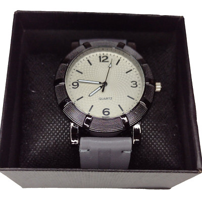 43mm Superior Watch Mens smoke Tone White Dial Qtz Analog Rubber Band- Brand New