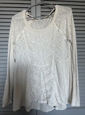 Maurice’s Solid Lace Front Knit Long Sleeve Top Ivory White Relaxed Fit