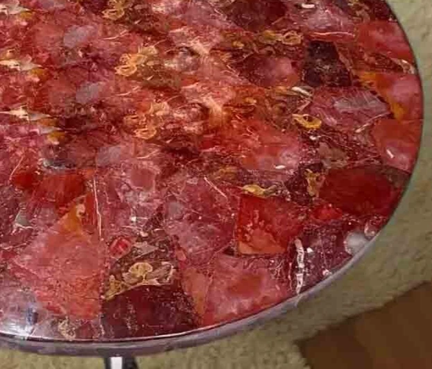 Mesa de centro de piedra de ágata roja de lujo - tapa de cristal natural decoración única para el hogar Foto 2 de 4