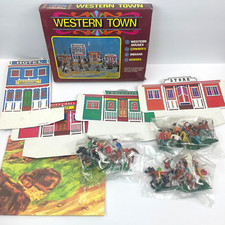 Vintage Western Town Play Set Cowboys Indians Horses Timpo Swoppet style 80s NEW