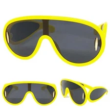 OVERSIZED Exaggerated Modern Retro Shield SUNGLASSES Huge Yellow Frame Dark Lens