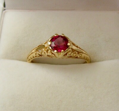 GENUINE SOLID 9ct YELLOW Gold VINTAGE DESIGN NATURAL RHODOLITE GARNET RING