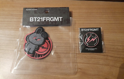 BTS BT21 x Fragment FRGMT Cooky Wappen Sticker & Pin - Set
