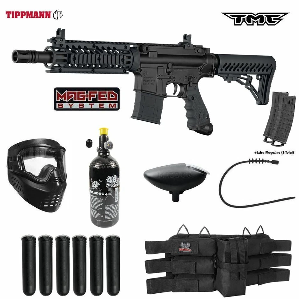 Maddog Tippmann TMC MAGFED Titanium HPA Paintball Gun Starter Package Black