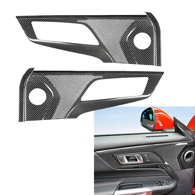2pcs Car Dry Carbon Fiber Door Bowl Speaker Cover For Ford Mustang 24-25 W/ Hole