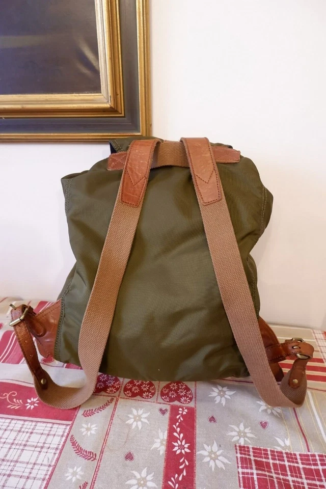 Fossil Sac à dos vintage vert en toile et cuir - Photo 3/4