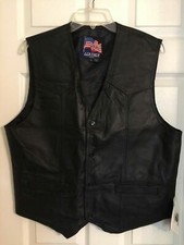 U.S.A. Leather Vest with 4 black snaps size Large