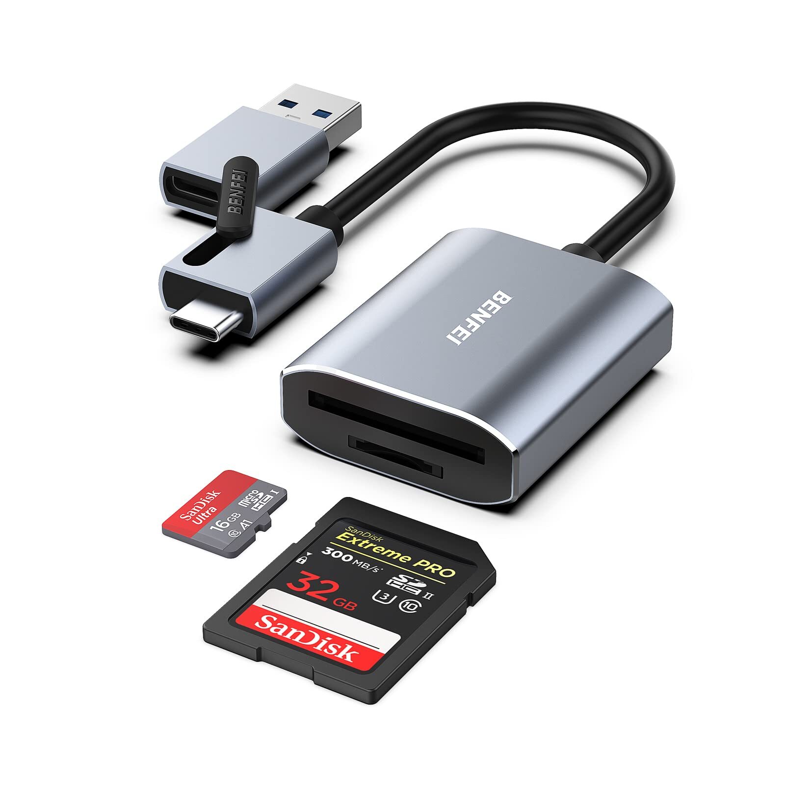 BENFEI Memory Card Reader USB Type-C/Type-A to SD TF Card Reader Compatible w...