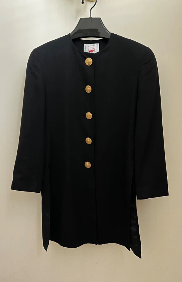 Винтажный MONDI куртка и юбка костюм вискозы и шелка золото кнопка с подкладкой черный 36/6 - Изображение 2 из 4