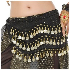 128 Coins Belly Dance Hip Scarf Tribal Belt Halloween Genie Costume Accessory