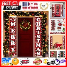 MERRY CHRISTMAS Hanging Banner Porch Sign  Christmas Stree Snow Pattern Back...