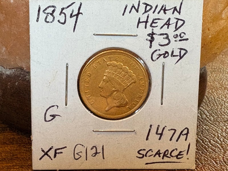 1854 Princess Indian Head $3 gold coin