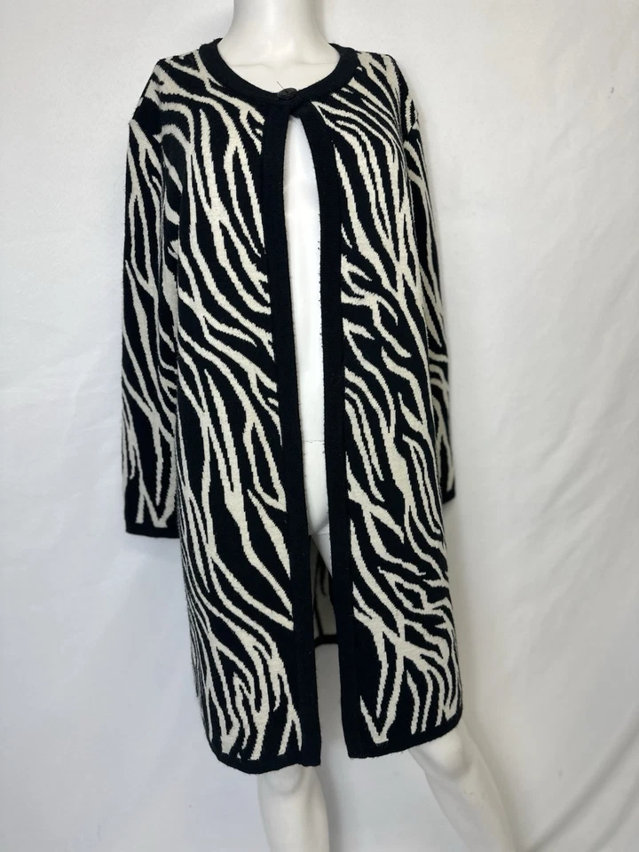 Sag Harbor Women’s Black White Zebra Longline Open Front Cardigan Sweater Large - Image 3 of 4