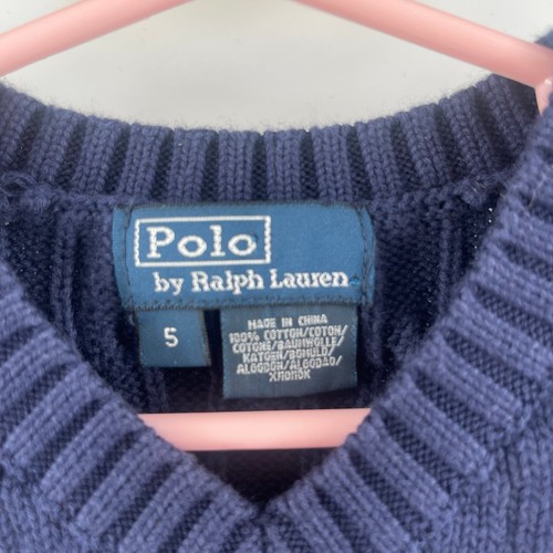 POLO BY RALPH LAUREN Vest Boys Size 5 Toddler Navy Cable Knit Pony 100% Cotton - Picture 3 of 10