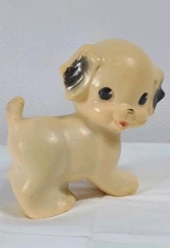 Ruth E Newton The Sun Rubber Co Dog Puppy Squeak Toy 1950s 4½" Beige & Black Vtg