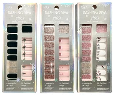 Lot of 3 Dashing Diva Gloss Ultra Shine Gel Nail Strips Christmas Light Show ect