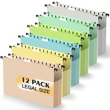 Extra Capacity Plastic Hanging File Folders,12 Pack Pastel Colors with Side