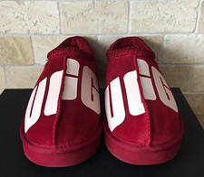 UGG Men Suede Slip-On Slippers Logo Rubber Sole Burgundy/White 11 NIB