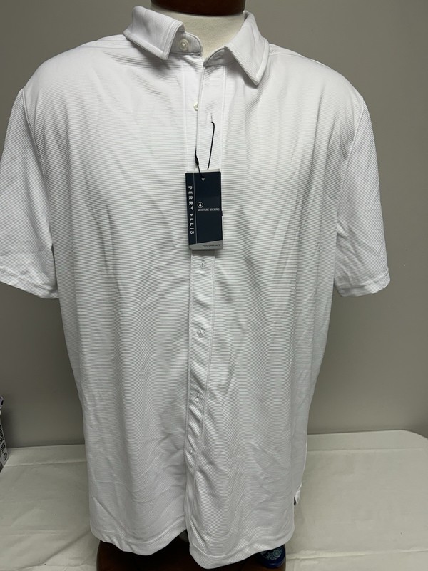 NWT Perry Ellis Performance Bright White Button Up Mens Size XXL S/S Shirt 