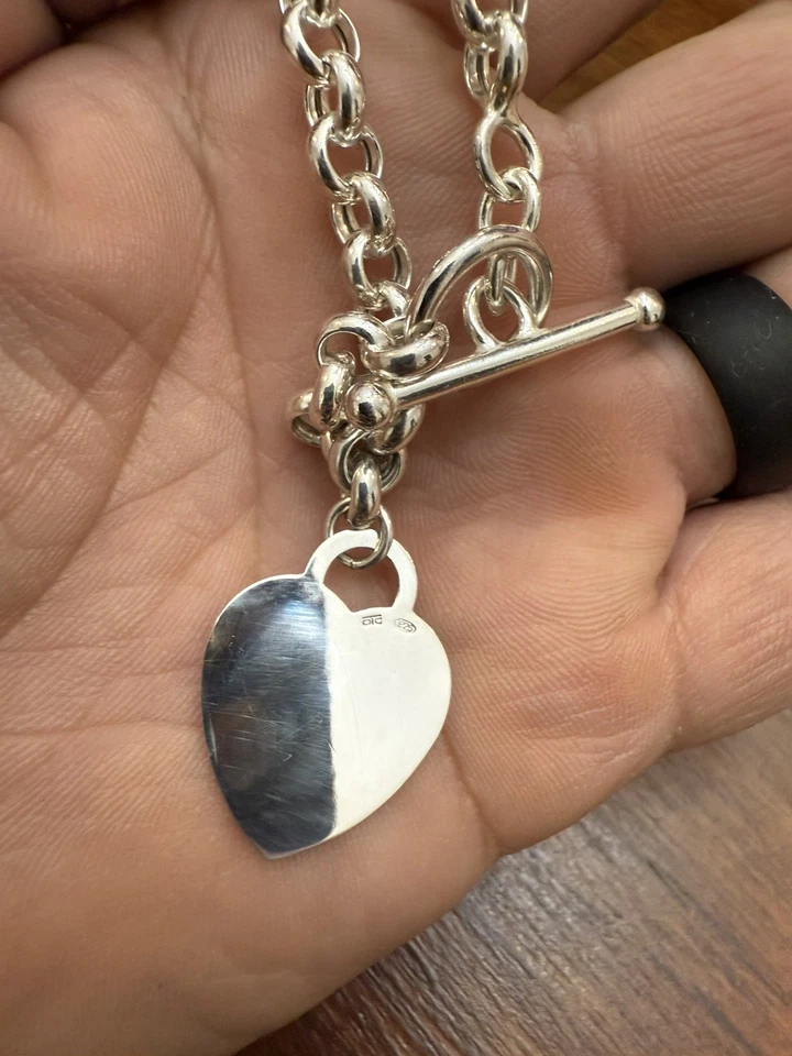 OTC 925 Plata de Ley Corazón Dije Cadena Eslabón Palanca Pulsera 25.1 Gramos Foto 3 de 4