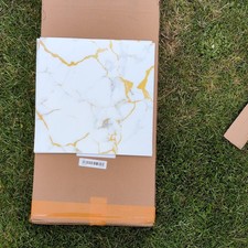 White & Gold Marble-Look Glossy Ceramic Square Floor/Wall Tile 30x30cm