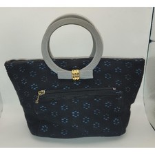 Chic Black Floral Handbag with Gold Accents and Ring Handle- super cute