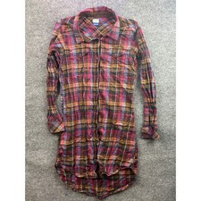 Kavu Flannel Shirt Dress Womens Medium Multicolor Plaid Corduroy Elbow Patches
