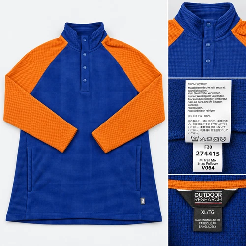 Outdoor Research Trail Mix Snap Pullover Mens XL Navy Rust Grid Fleece - product listing photo