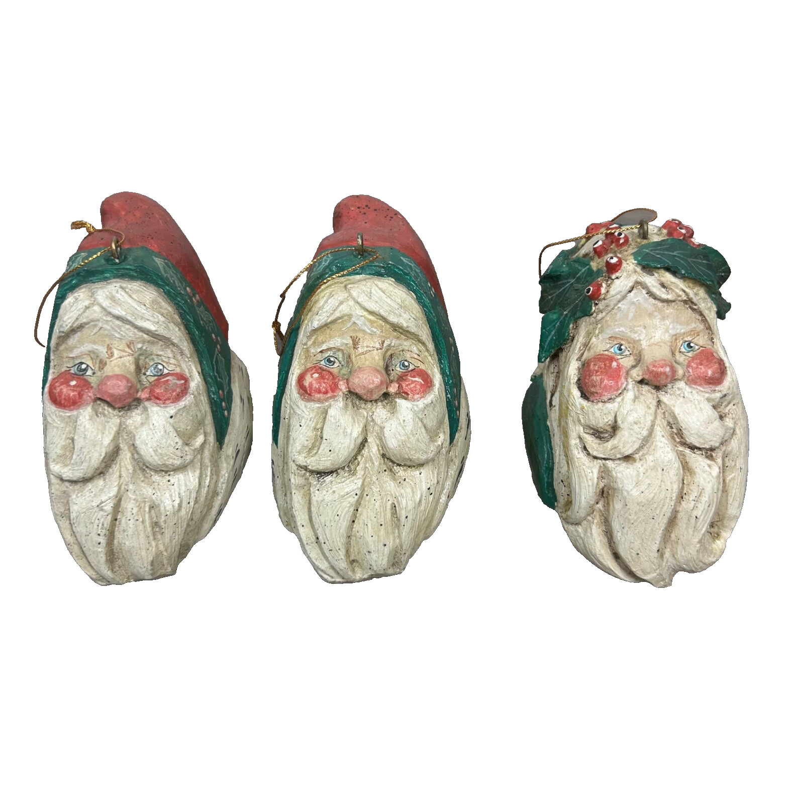 VTG House of Hatten 1988 Santa Claus Head Ornaments Set 3 Denise Calla ...