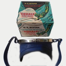 1956 US DIVERS BLUE SQUALE MASK NEW IN ORIGINAL  BOX with BEAUTIFUL GRAPHICS