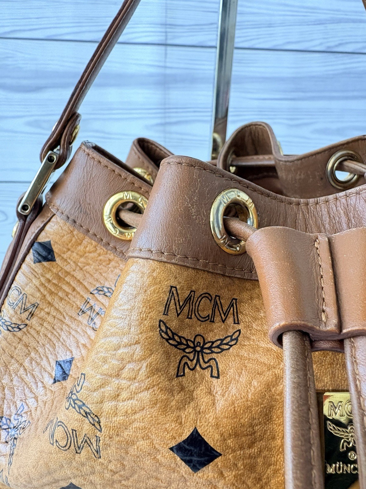 MCM Cognac Visetos Drawstring Bucket Bag — image 4