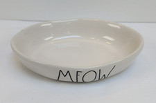 Rae Dunn Magenta Artisan Collection MEOW Cat Bowl Food Water Dish Ivory /White