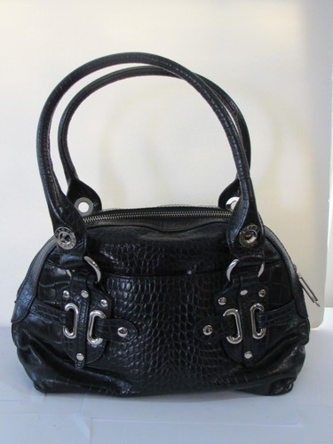 Mark Cross 1845 Black Croc Embossed Genuine Leather Purse Satchel Crocodile