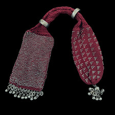 Antique Victorian Miser s Purse Steel Beaded Crochet Reticule Burgundy Handmade