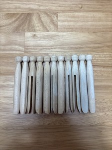 11 wooden clothespins laundry round head slotted crafts 4.5 Inches