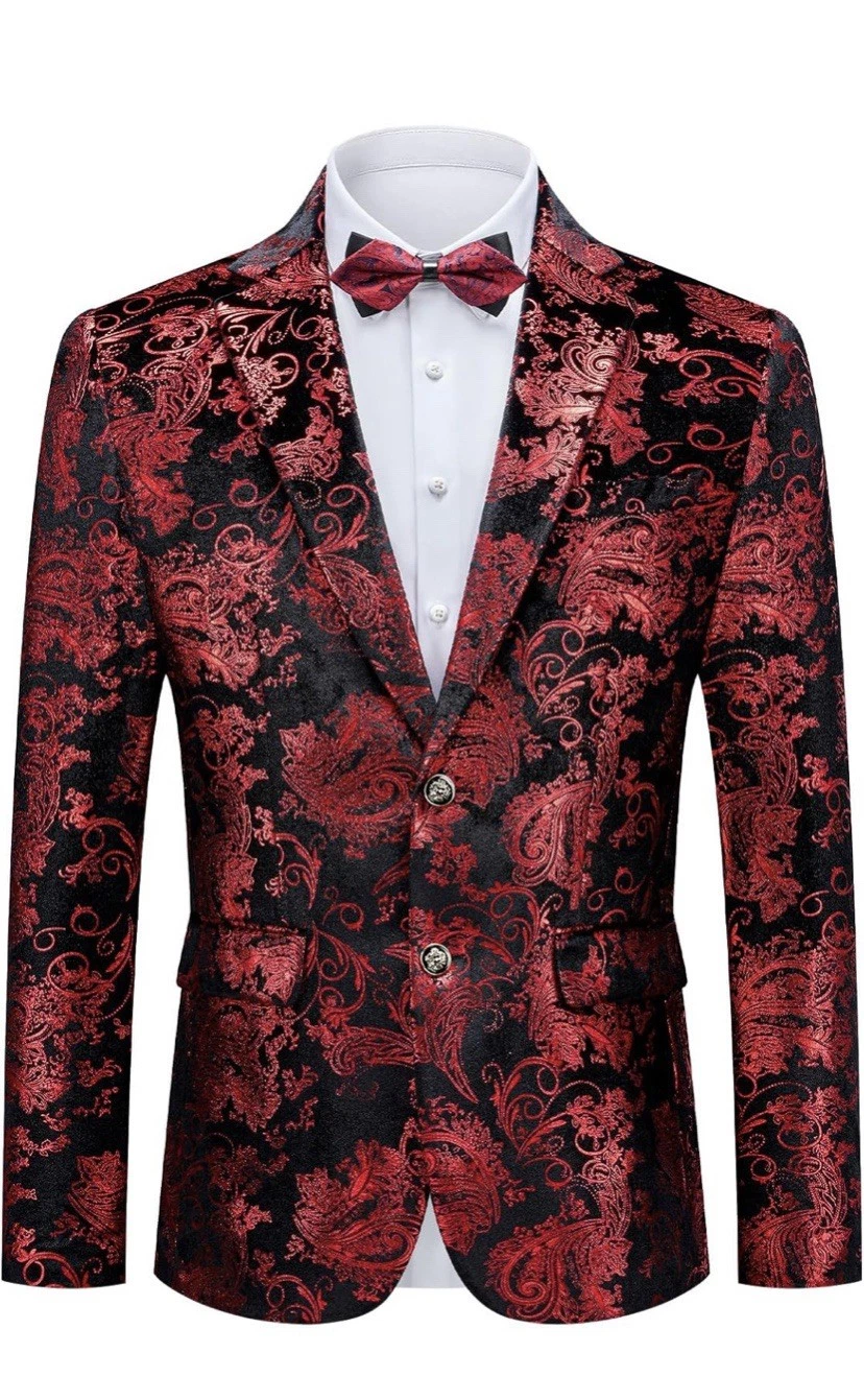 Men's Casual Blazer Paisley Jacquard Floral Print Two Buttons Stylish Coats