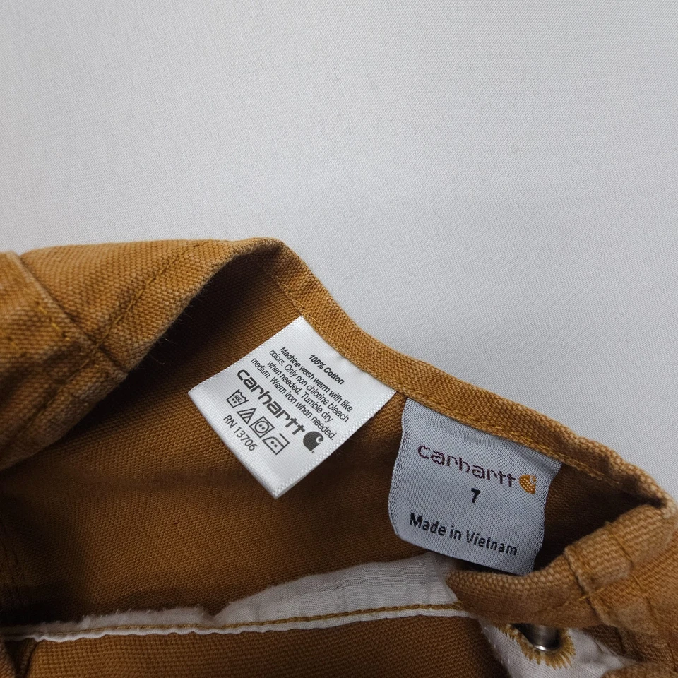 Pantalones Carhartt Niños Talla 7 Babero Lona Doble Rodilla Marrón 100% Algodón Foto 4 de 4