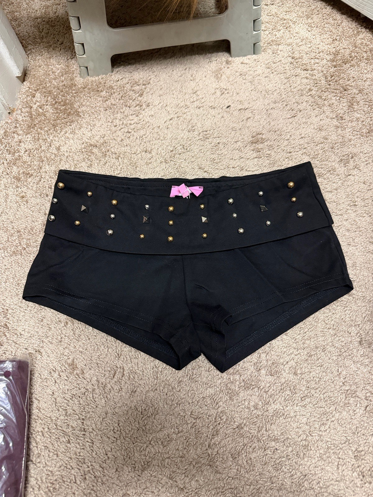NWT $60 edikted Studded Foldover Micro Shorts Black Small