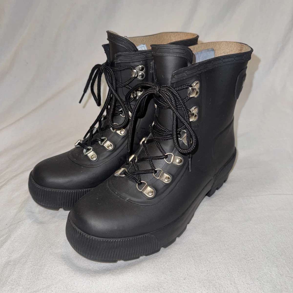 Hunter Dark Blue Lace-Up Boots with Tan Interior 8M-9F Women main image 4