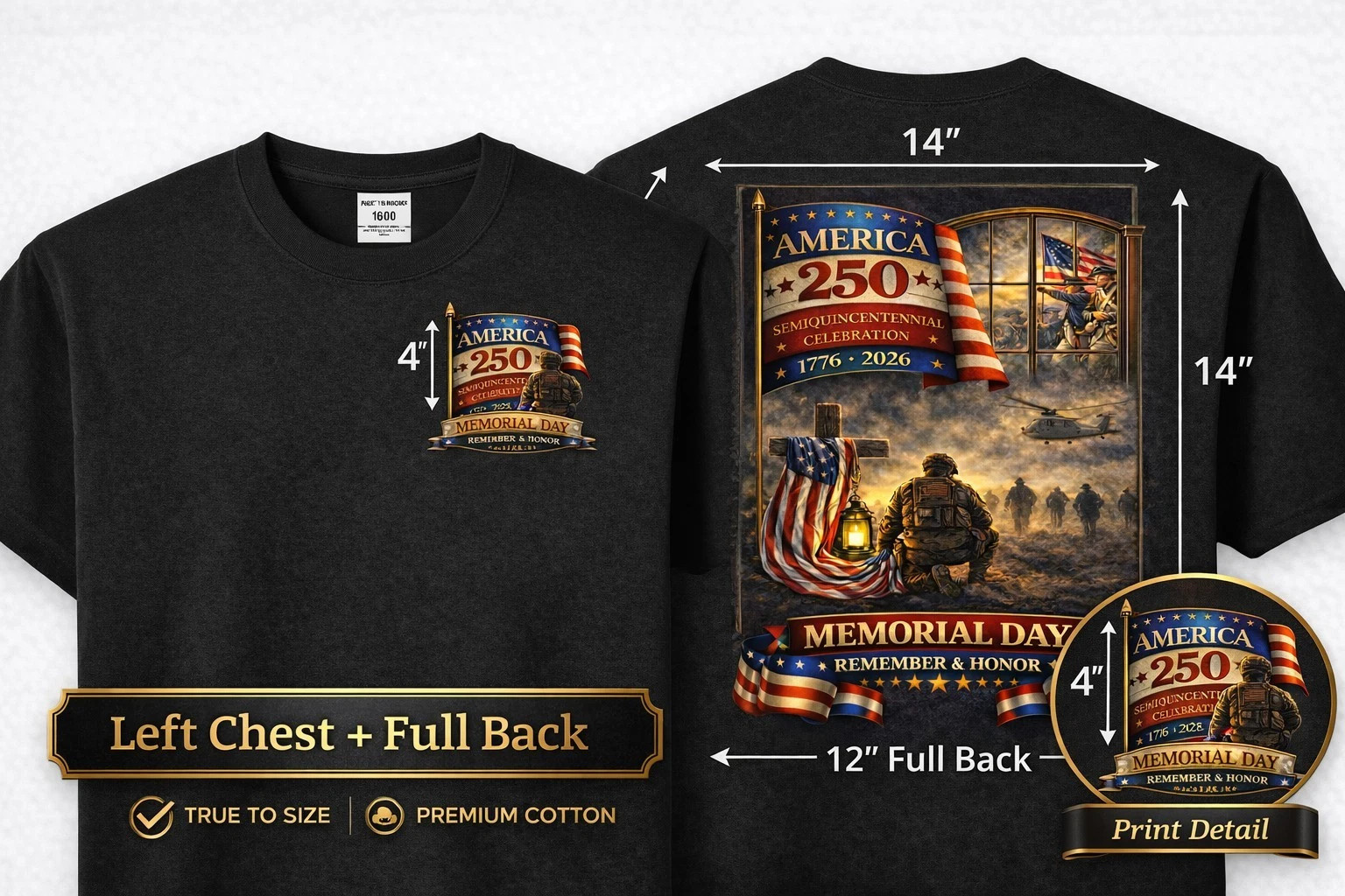 Memorial Day T-Shirt America 250 1776-2026 Patriotic Shirt Veteran Honor Tee USA