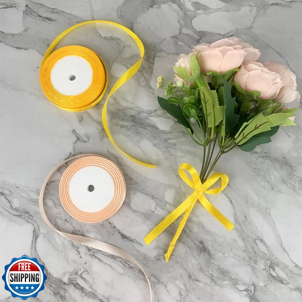 25 Yard Yellow Satin Ribbon Roll, 3/8 Inch Fabric Ribbon for Craft Bows Rose - Image 2 of 4