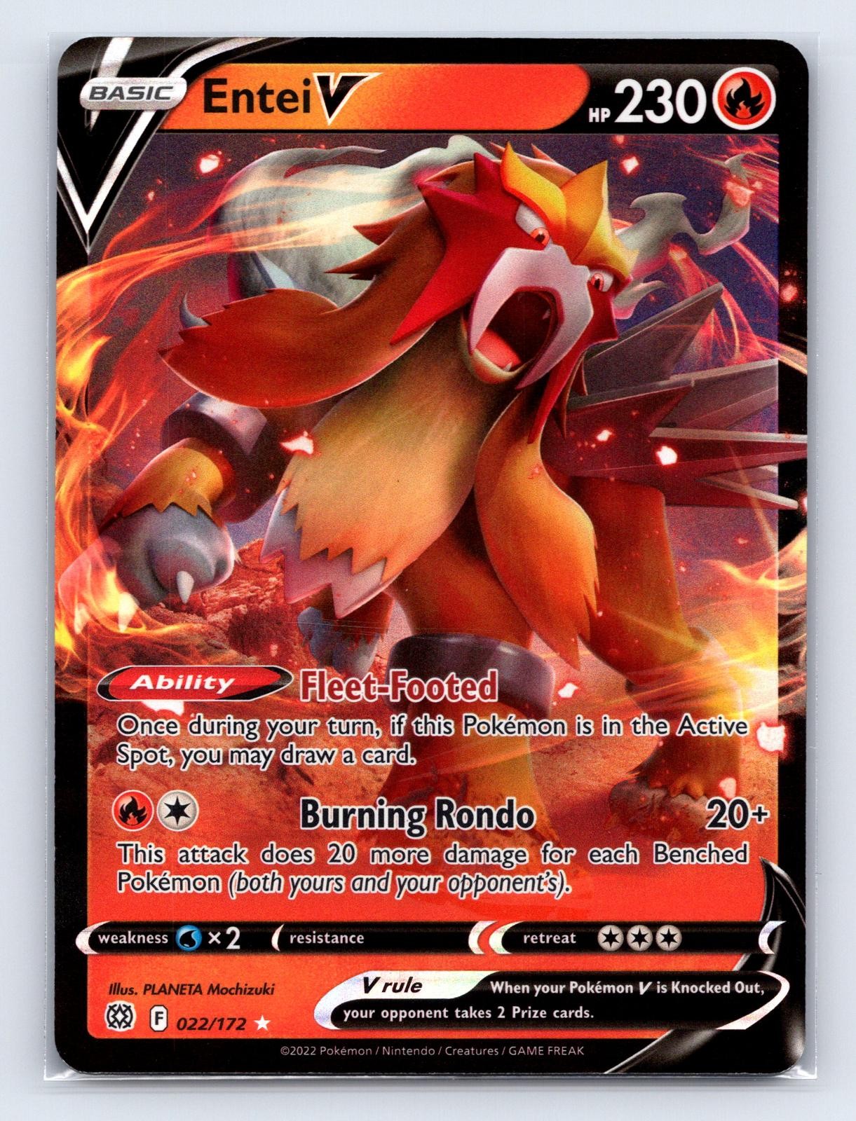 Entei V 022/172 Holo V RARE Brilliant Stars Pokemon NM