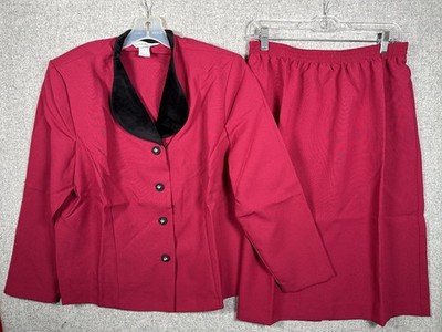 New 16P Elizabeth Williams Two Piece Suit Womens Blazer Skirt Set Rose Black