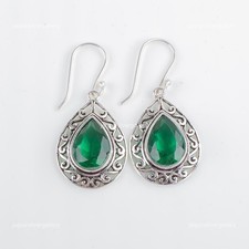 Faceted Green Emerald Gemstone Sterling Silver Dailywear Dangle Wedding Earrings