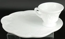 Colony Harvest Milk Glass Snack Set Tea Cups & Plates White Vintage Grape