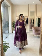 Designer Pure Chinon Silk Purple Gown Bottom With Dupatta For Party Wear
