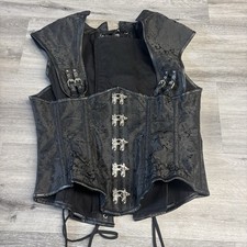 Vintage Tripp Style Black Grunge Hook Clasp Gothic Steel Boned Corset Size 36